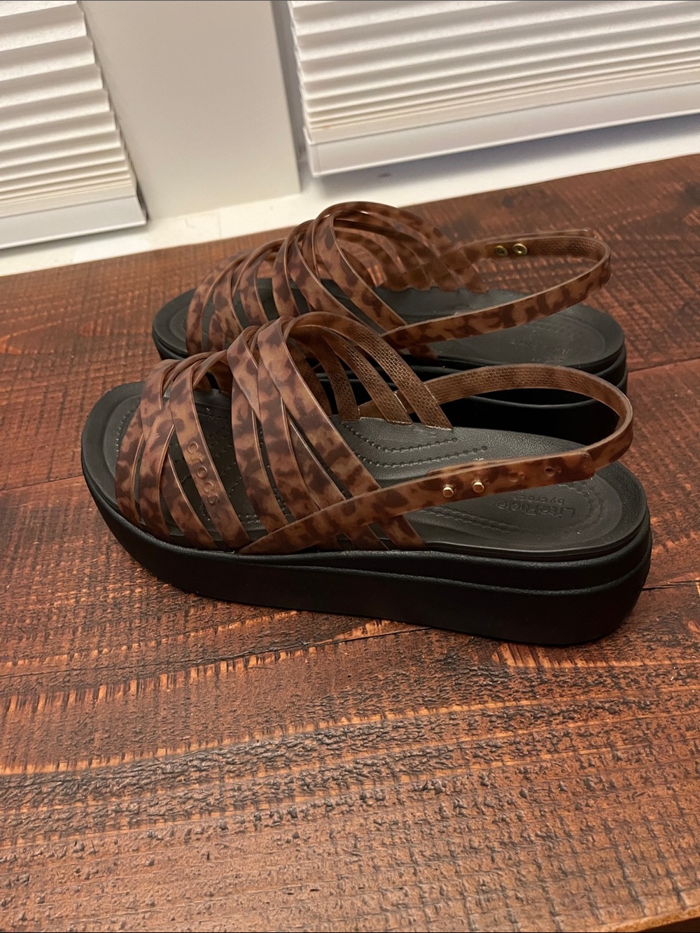 Womens LiteRide by CROCS Brown Leopard Print Strappy Platform Sandals